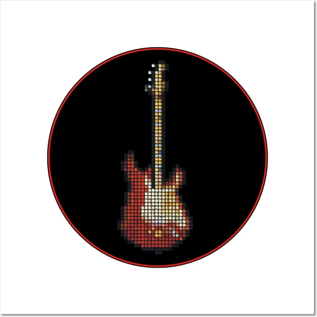 Tiled Pixel 1965 Lenny Guitar in a Black Circle Wall Art by gkillerb